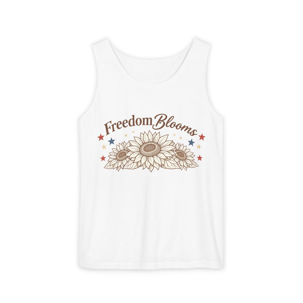Freedom Blooms Tank Top — Sunflower Patriotic Floral Graphic