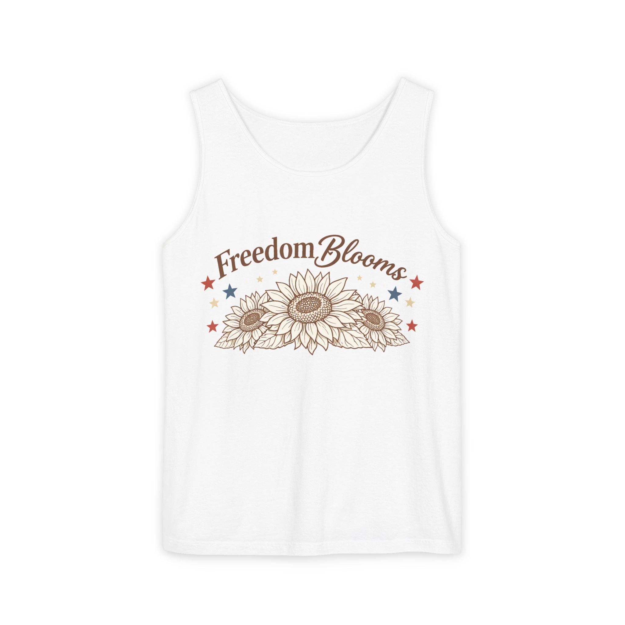 Freedom Blooms Tank Top — Sunflower Patriotic Floral Graphic