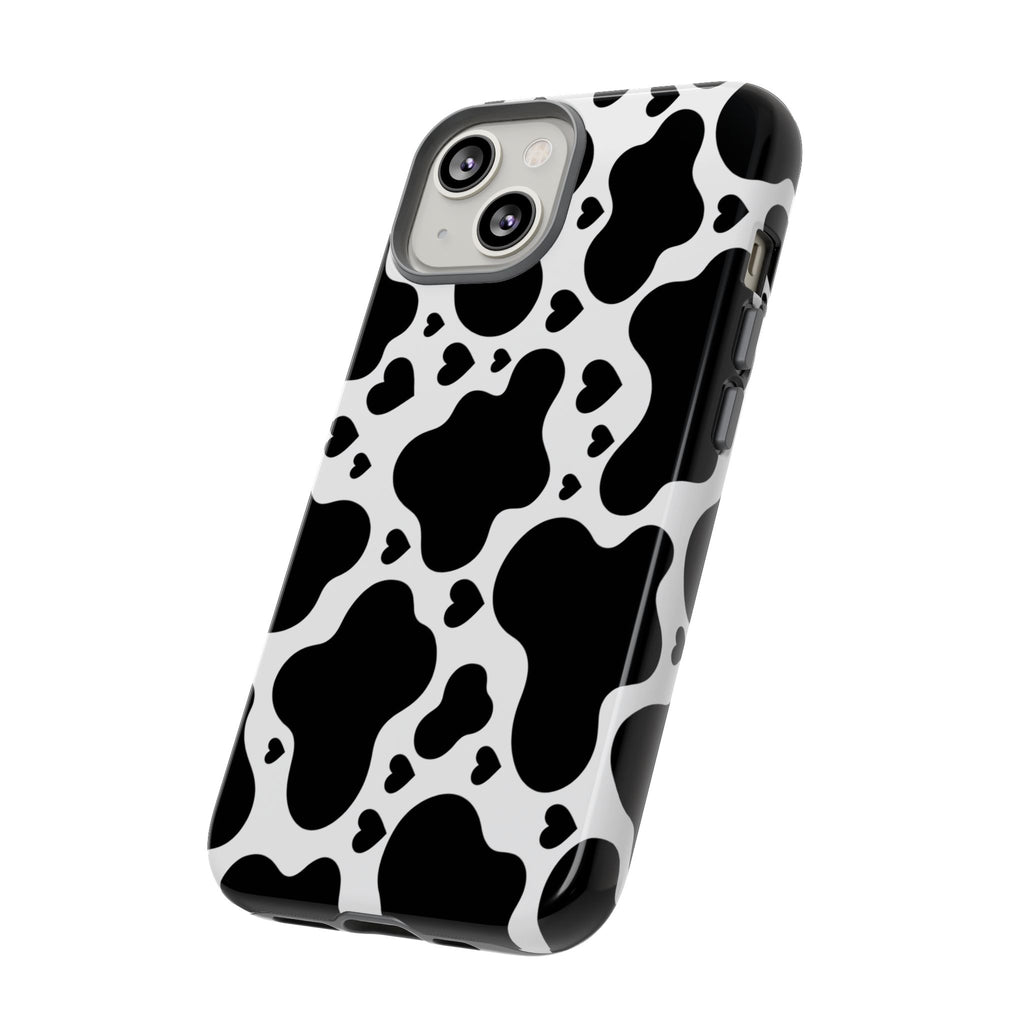 Cow Print Tough Phone Case – Black & White Protective iPhone Cover