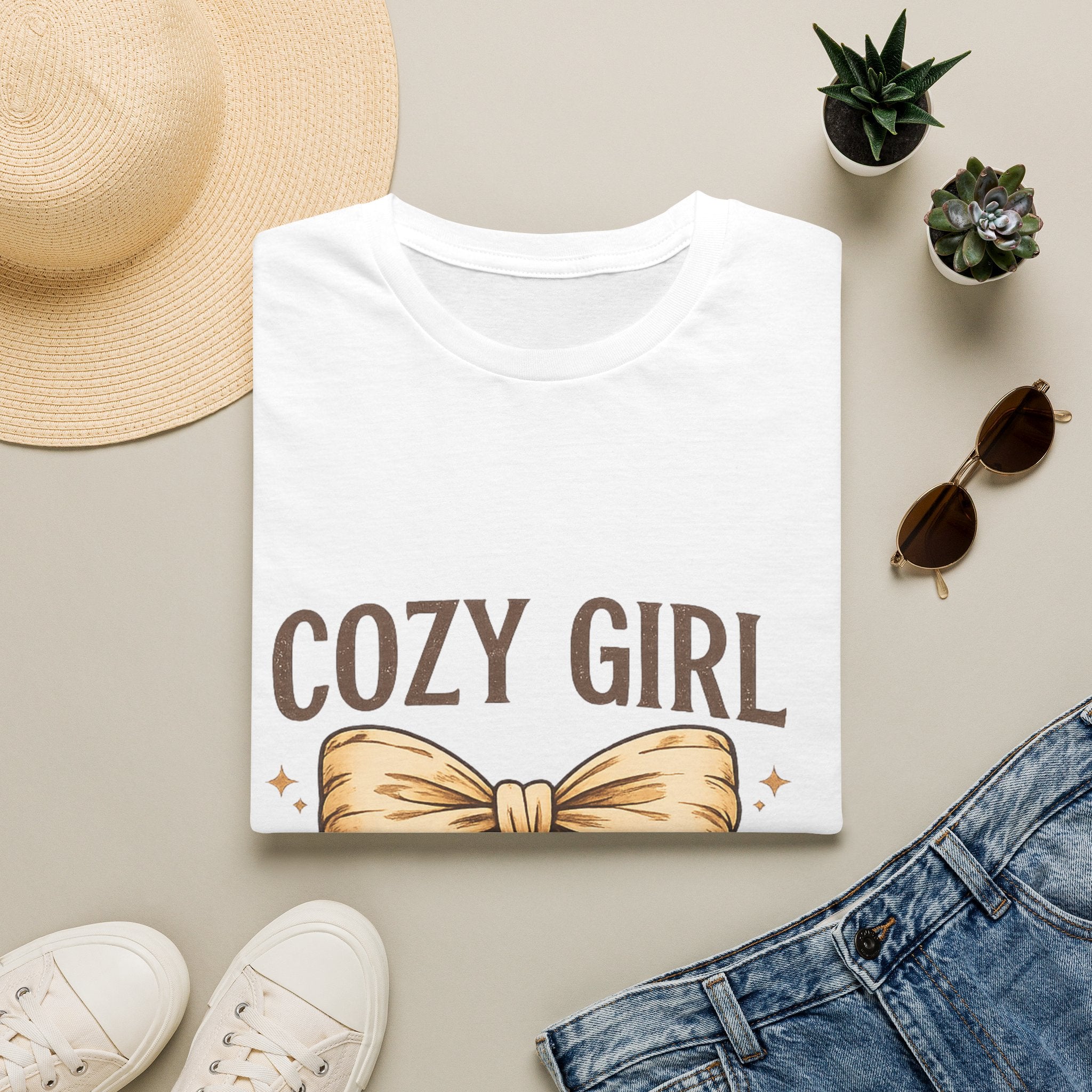 Cozy Girl Graphic T-Shirt — Cute Bow Lounge Tee for Relaxing at Home