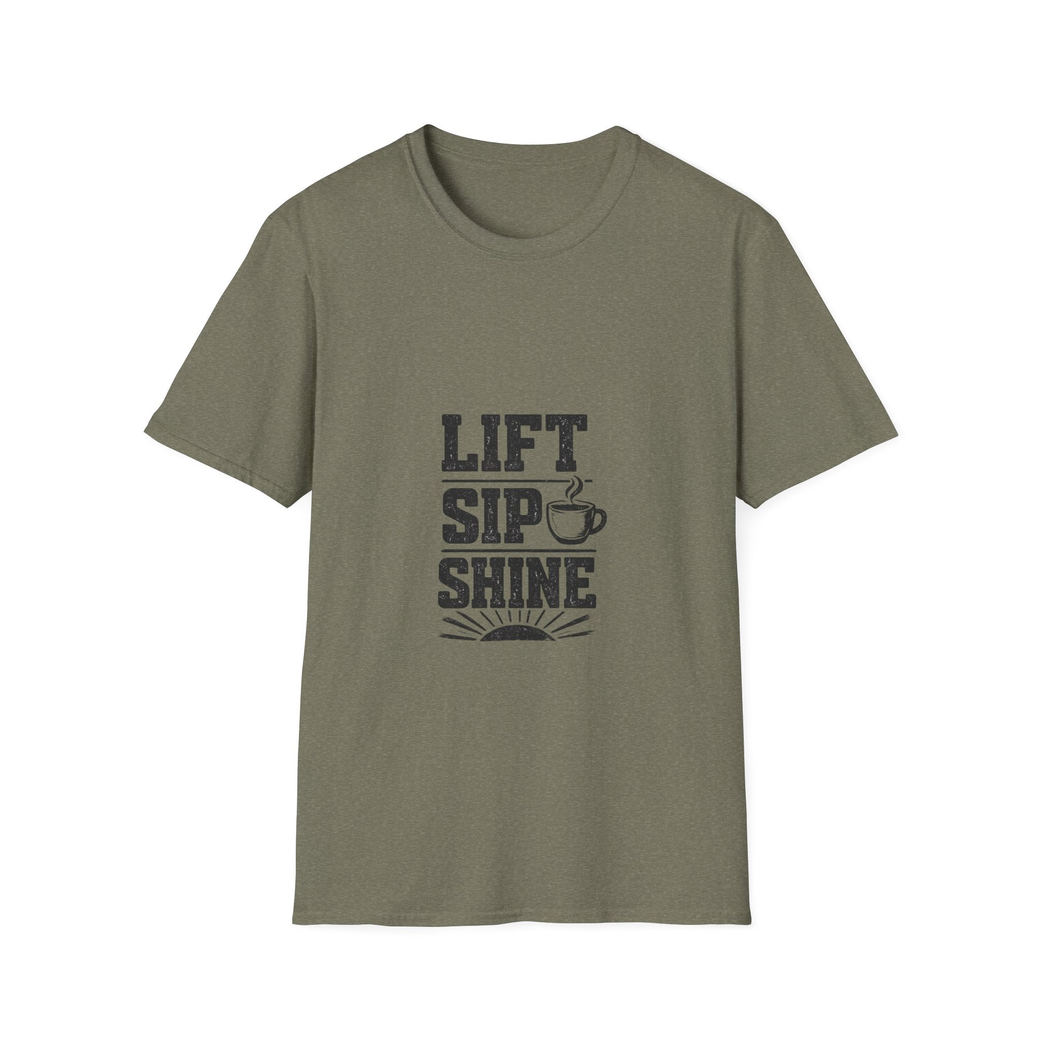 Lift Sip Shine T-Shirt — Morning Coffee & Workout Motivational Tee