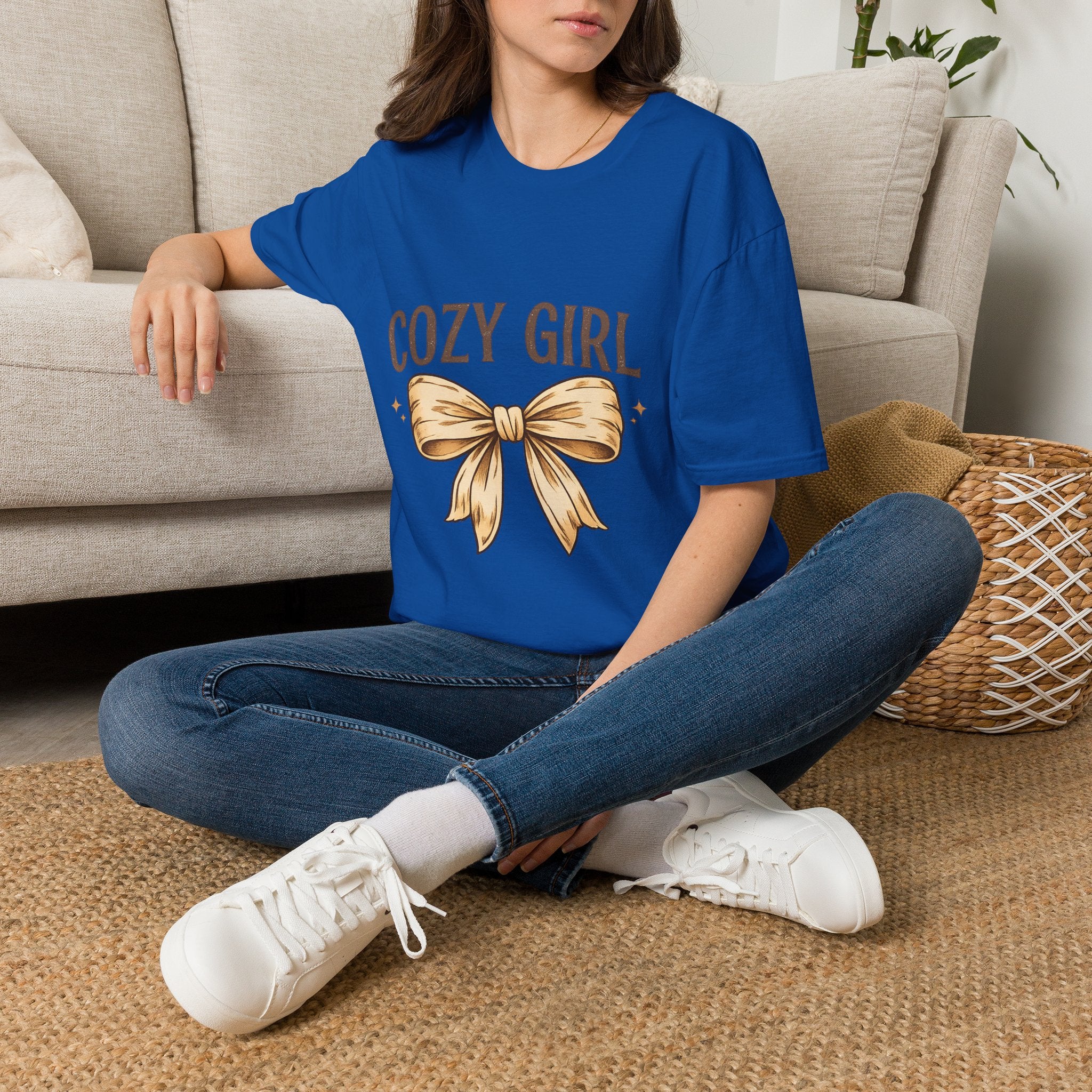 Cozy Girl Graphic T-Shirt — Cute Bow Lounge Tee for Relaxing at Home