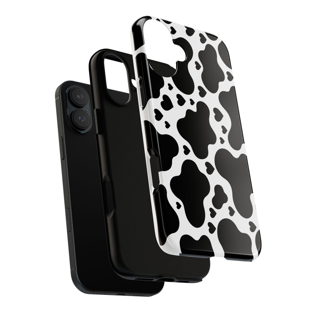 Cow Print Tough Phone Case – Black & White Protective iPhone Cover