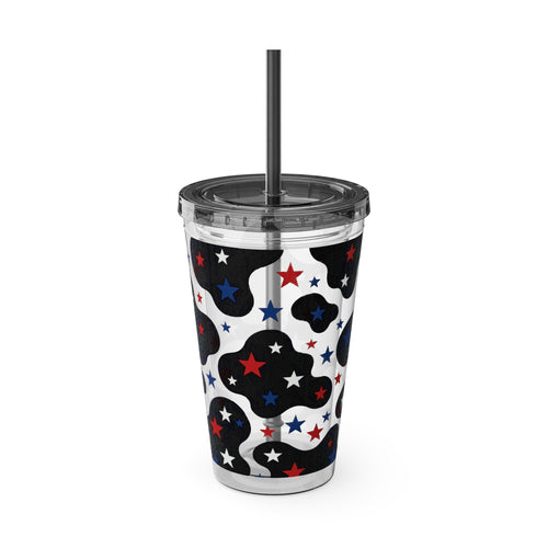 16oz Patriotic Star Cowhide Tumbler with Straw