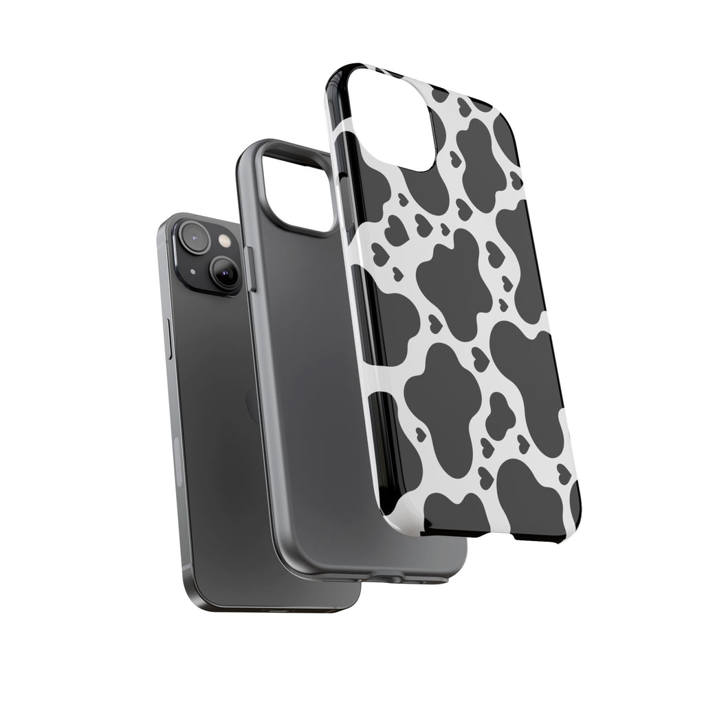 Cow Print Tough Phone Case – Black & White Protective iPhone Cover