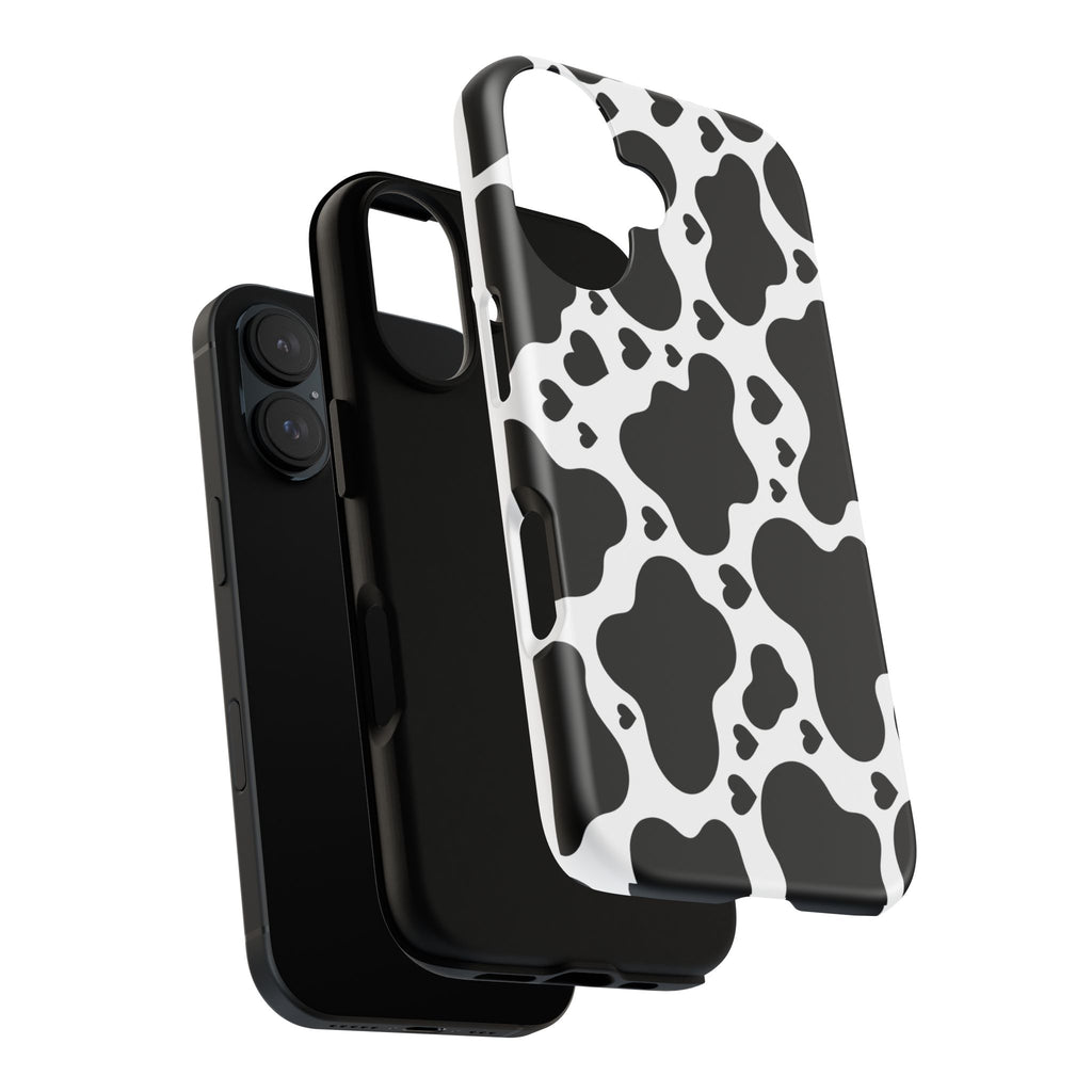 Cow Print Tough Phone Case – Black & White Protective iPhone Cover