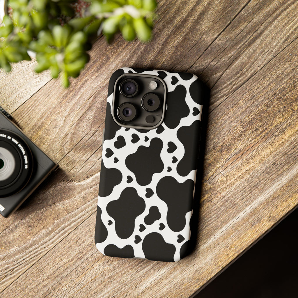 Cow Print Tough Phone Case – Black & White Protective iPhone Cover