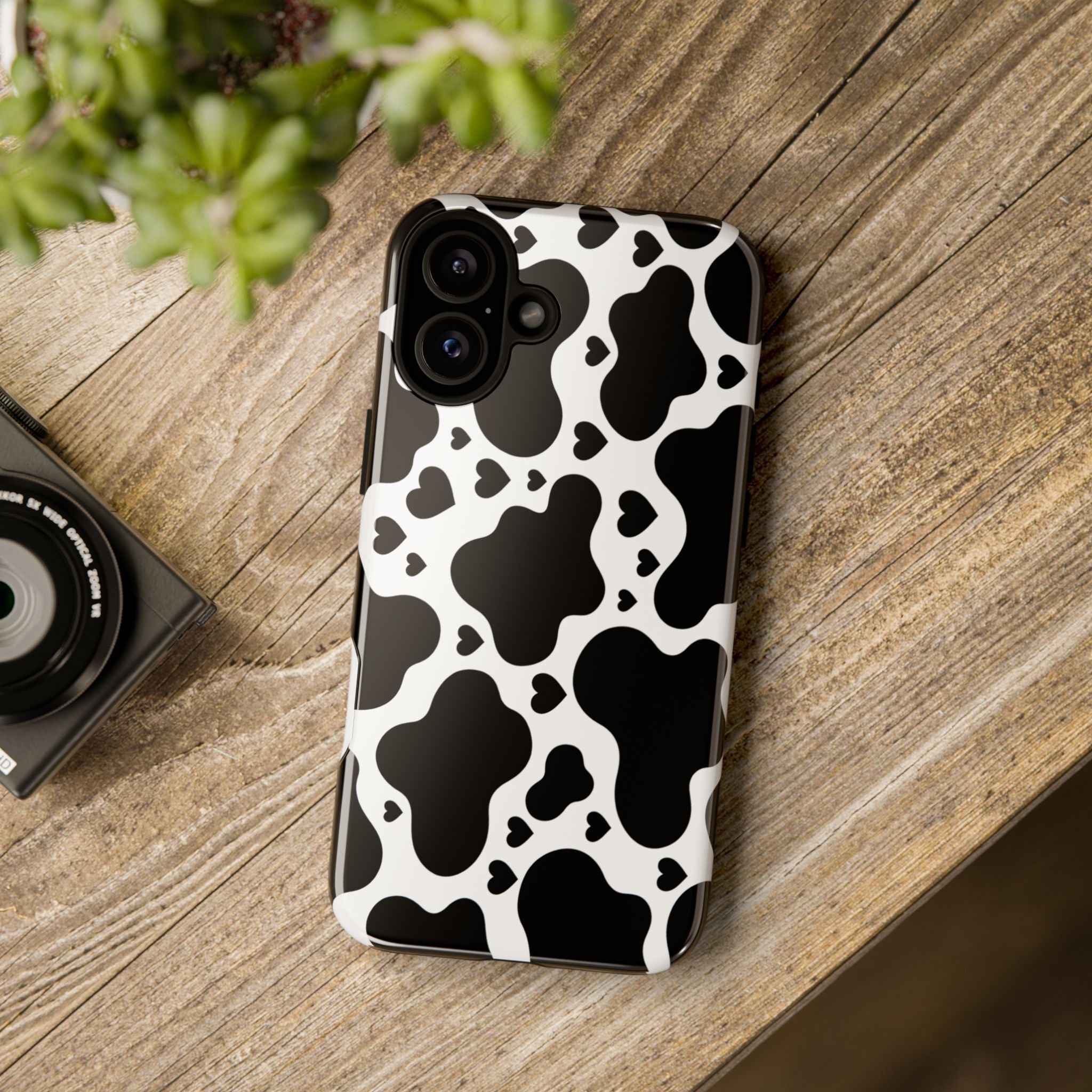 Cow Print Tough Phone Case – Black & White Protective iPhone Cover