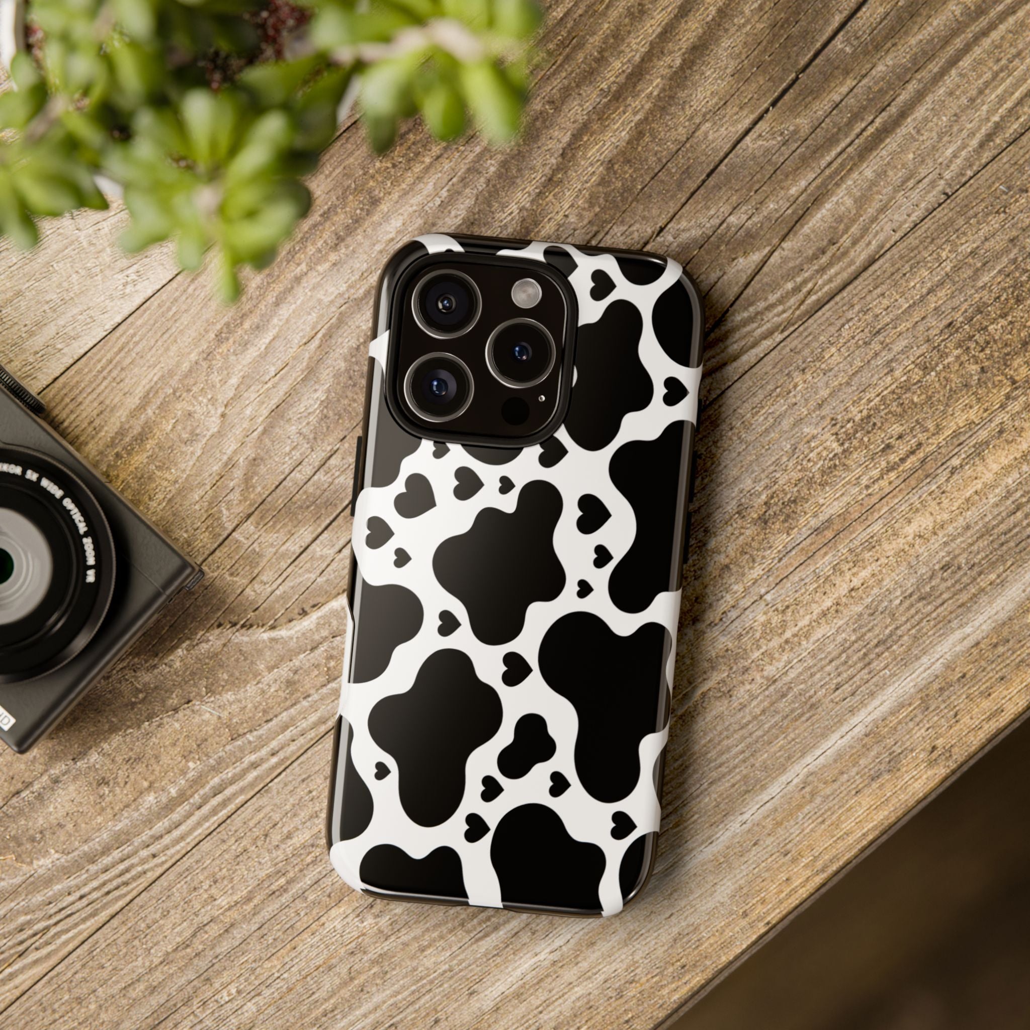Cow Print Tough Phone Case – Black & White Protective iPhone Cover