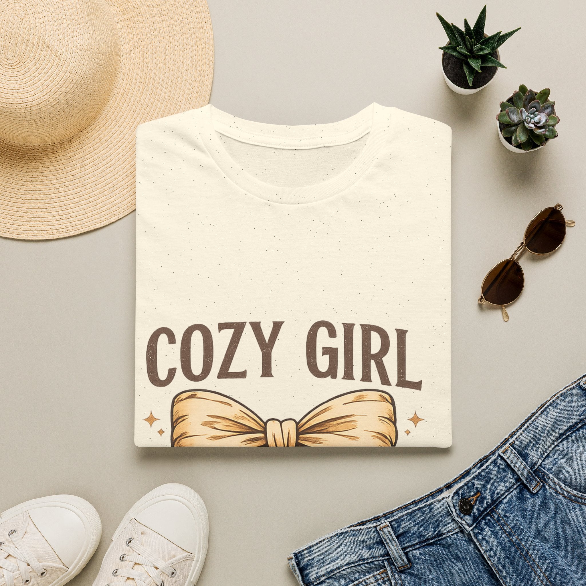 Cozy Girl Graphic T-Shirt — Cute Bow Lounge Tee for Relaxing at Home