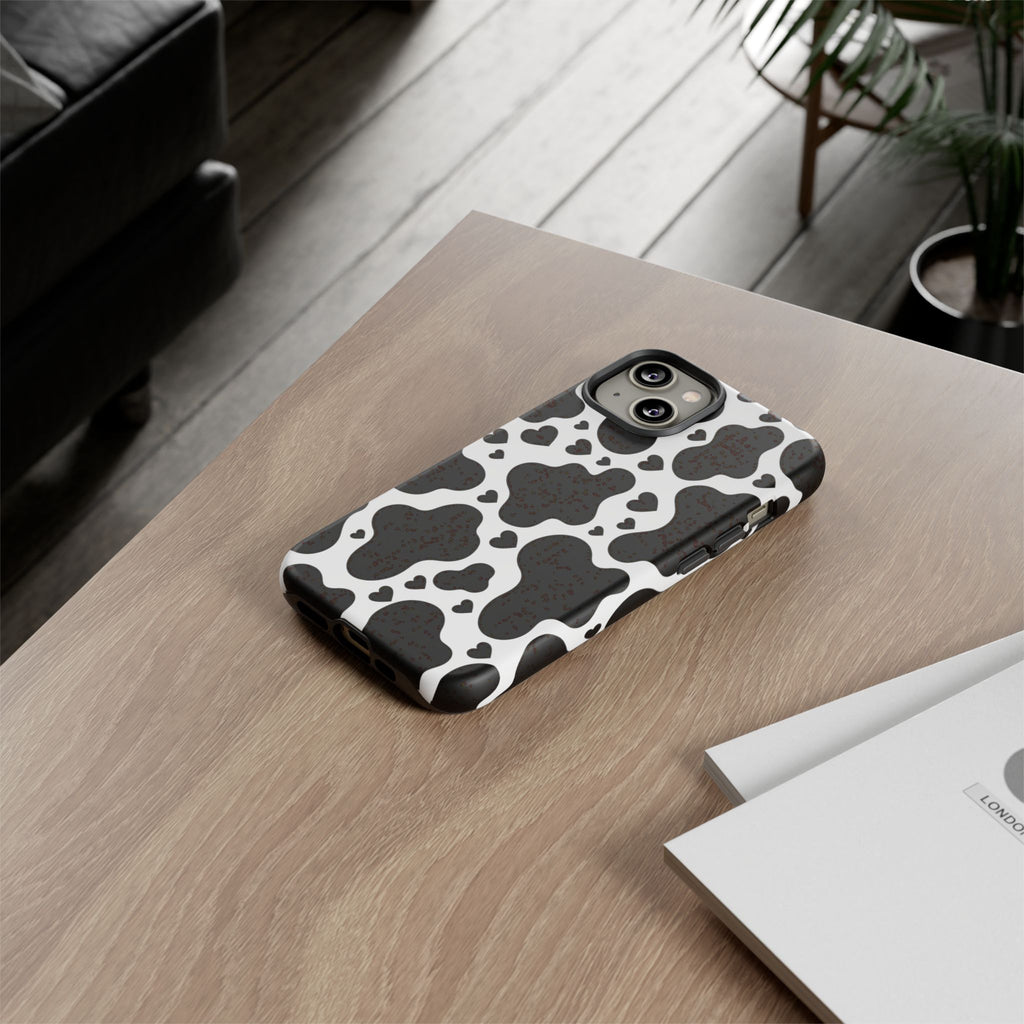 Cow Print Tough Phone Case – Black & White Protective iPhone Cover