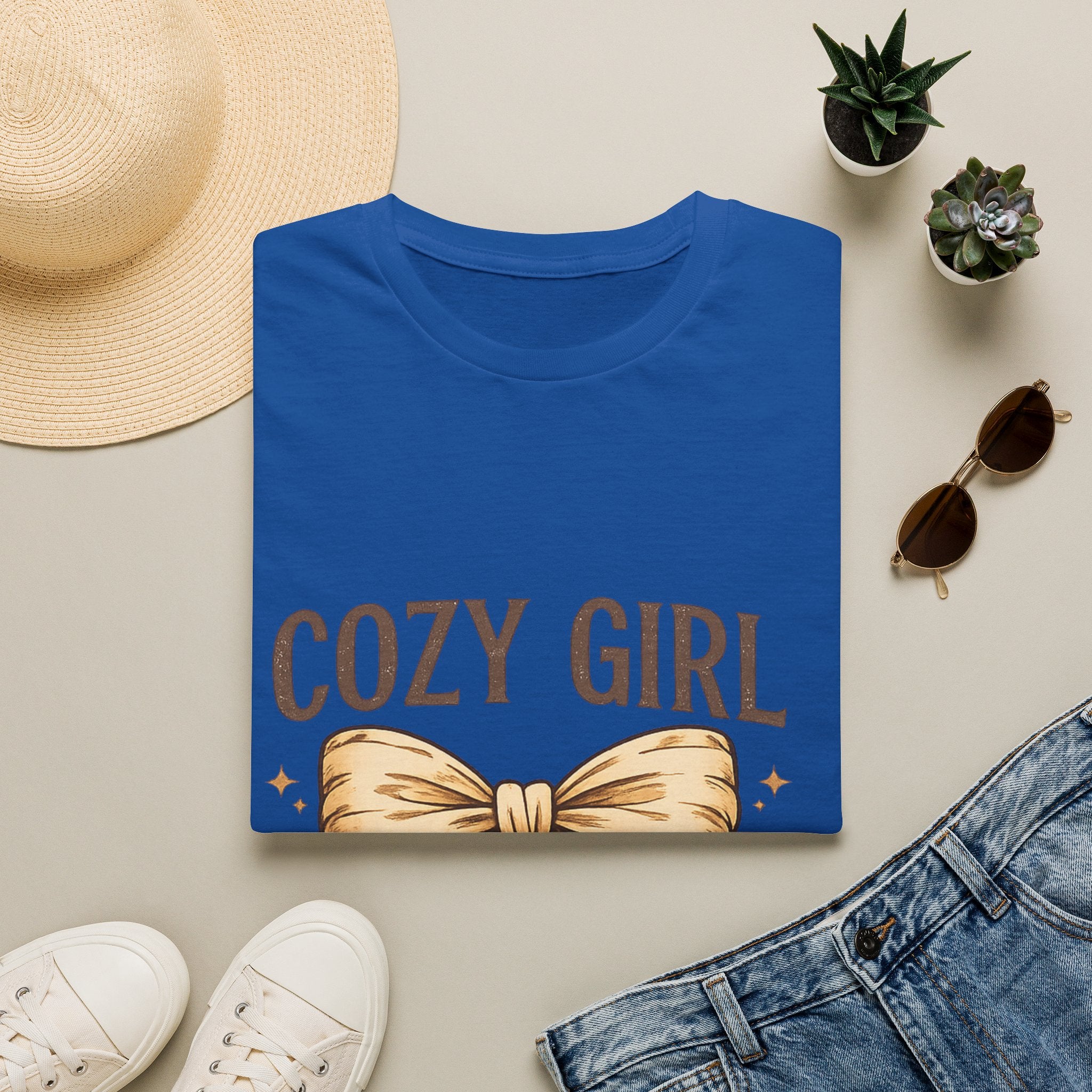 Cozy Girl Graphic T-Shirt — Cute Bow Lounge Tee for Relaxing at Home