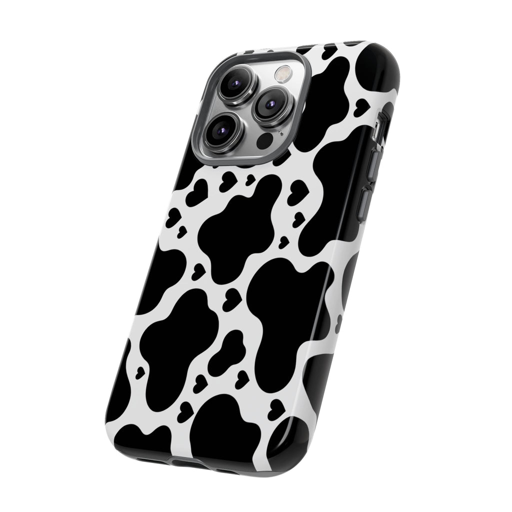 Cow Print Tough Phone Case – Black & White Protective iPhone Cover