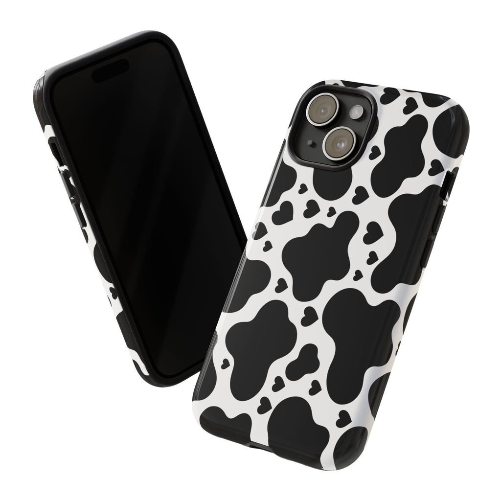 Cow Print Tough Phone Case – Black & White Protective iPhone Cover