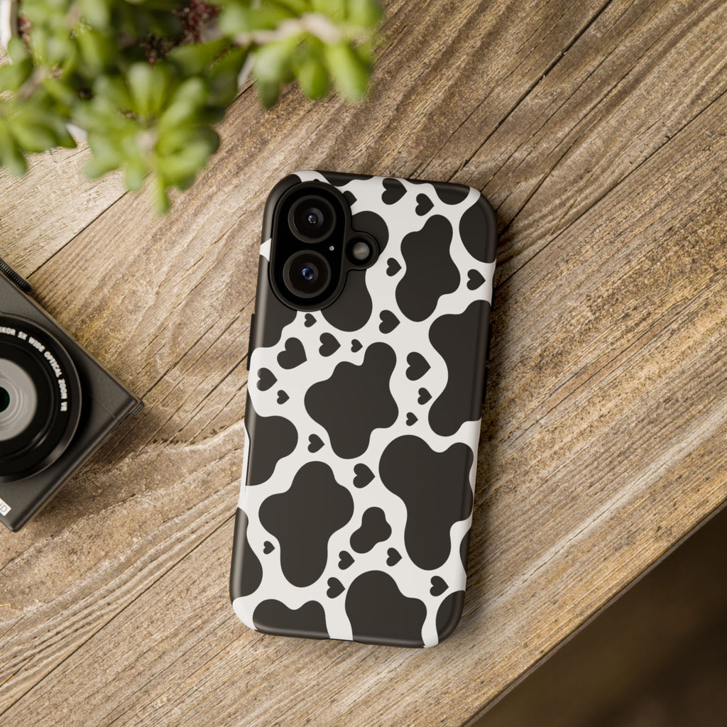 Cow Print Tough Phone Case – Black & White Protective iPhone Cover