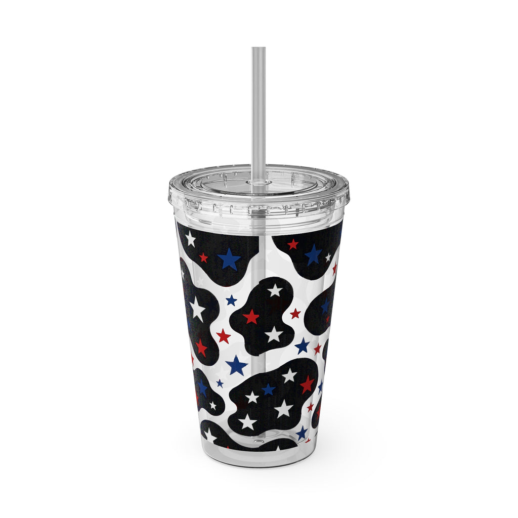 16oz Patriotic Star Cowhide Tumbler with Straw