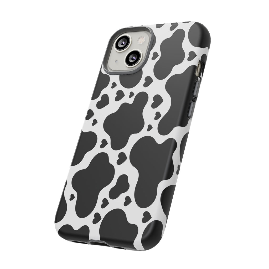 Cow Print Tough Phone Case – Black & White Protective iPhone Cover