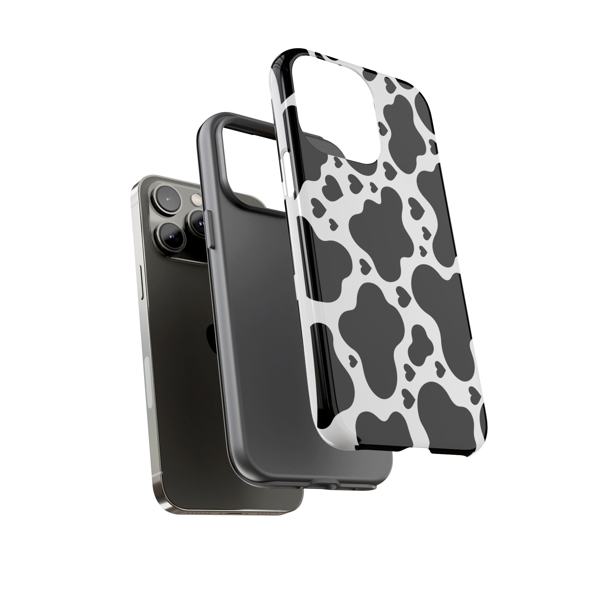 Cow Print Tough Phone Case – Black & White Protective iPhone Cover