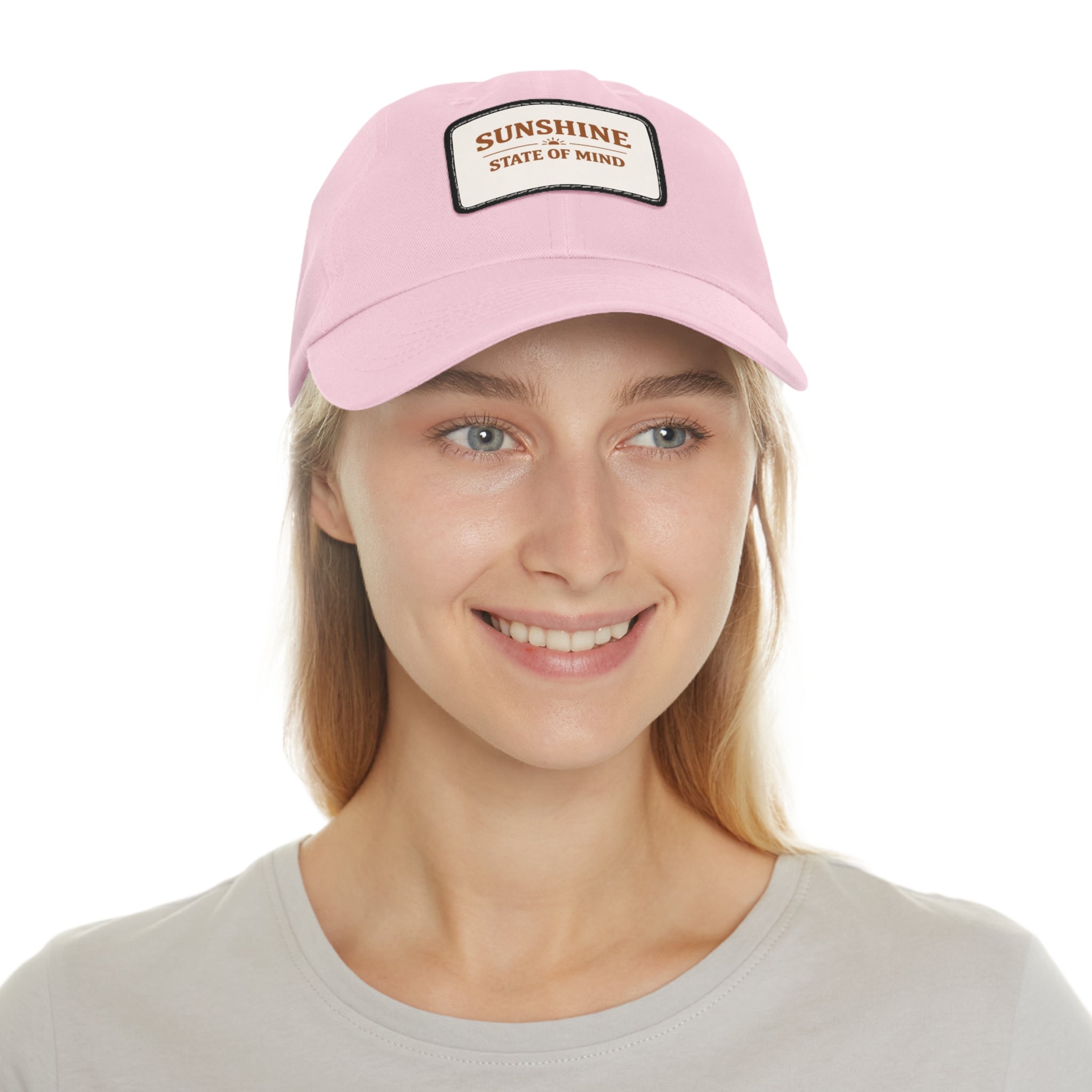 Sunshine State of Mind Leather Patch Dad Hat — Pink Casual Baseball Cap